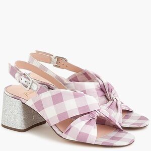 NEW J. Crew | Twisted Knot Penny Sandals in Gingham with Glitter Heels